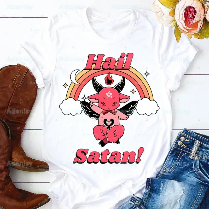 Baphomet Satan Evil Mom Summer T-shirts Top Ghost Occult Goat T Shirt Ladies Womens Graphic Demon Scary Female Tee T-Shirt