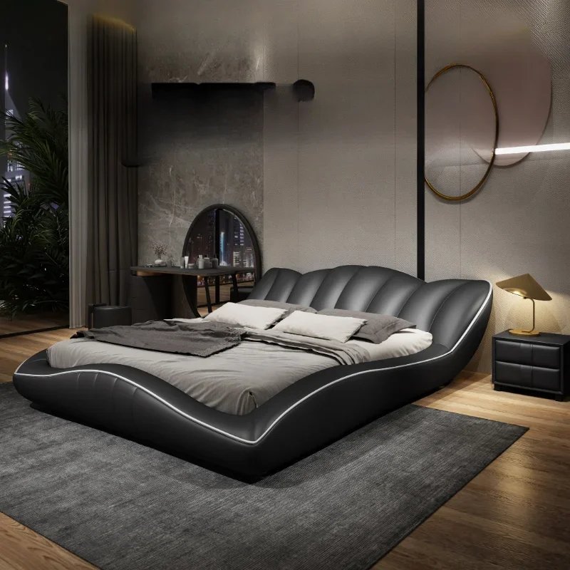 إطار سرير حديث بسيط، لوح أمامي جمالي للملكة، إطار سرير مزدوج، أسود رئيسي، أثاث غرفة Cama De Lujo Para Dormitorio #1