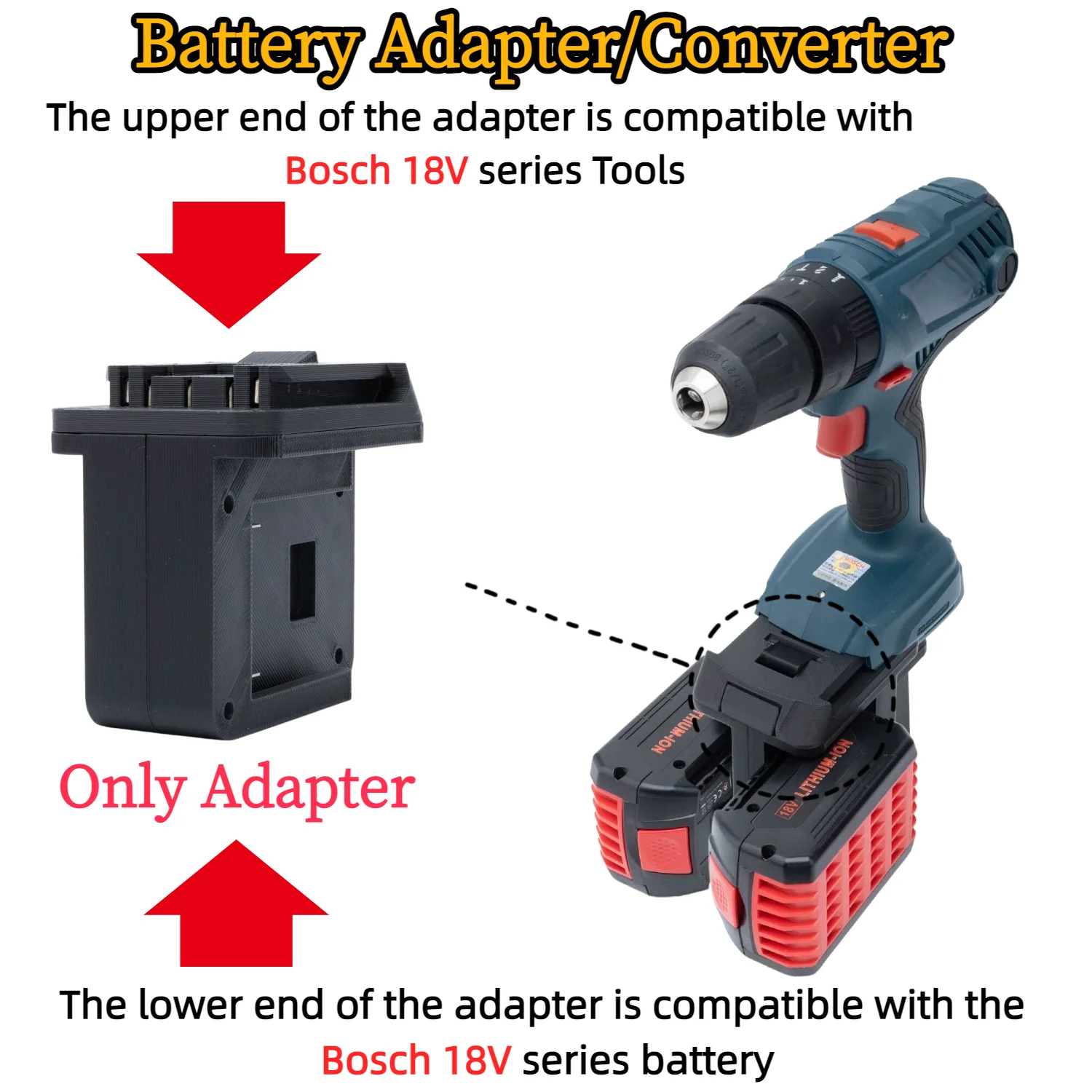 Lithium Ion Adapter/Converter for Bosch 18V Power Tools Parallel Connection of Two Bosch 18V Batteries Increases Battery Life