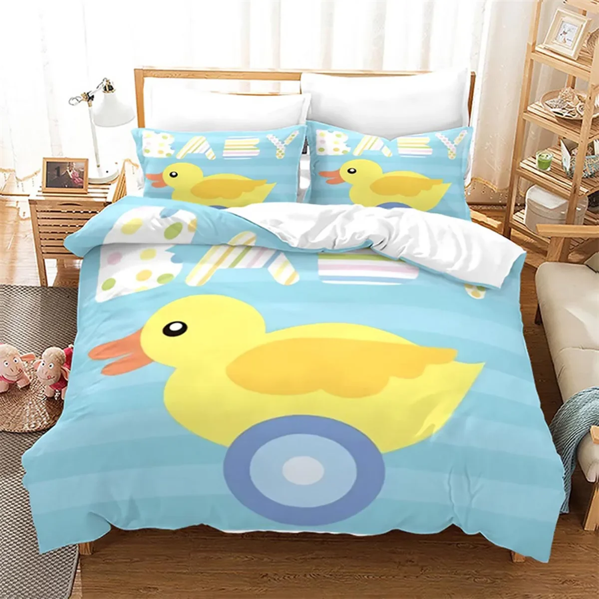 Cartoon Animals Little Yellow Duck Duvet Cover Microfiber Floral for Children Girl Boy Kawaii for Bedroom Decoration Queen King