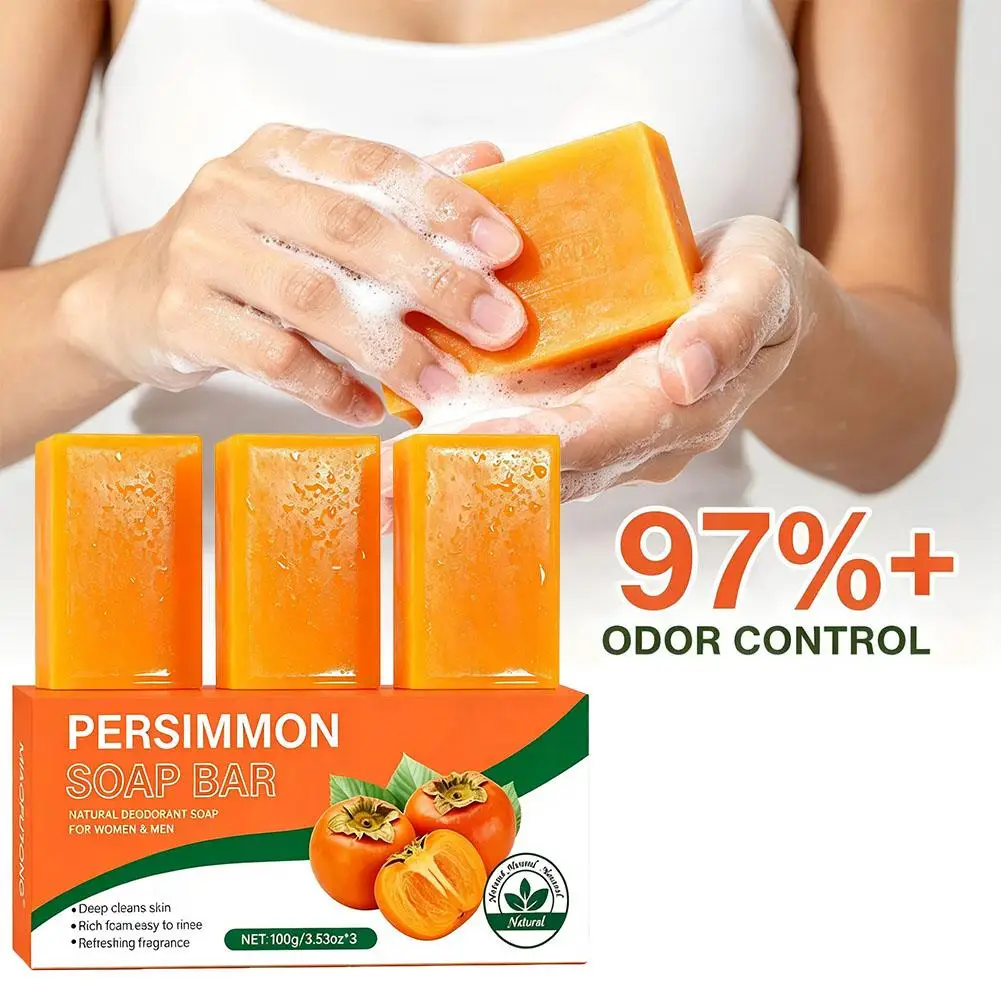 Three Pack 100g Persimmon Handmade Soap Odor Removing Body Cleaning Natural Soap for Skin Care
