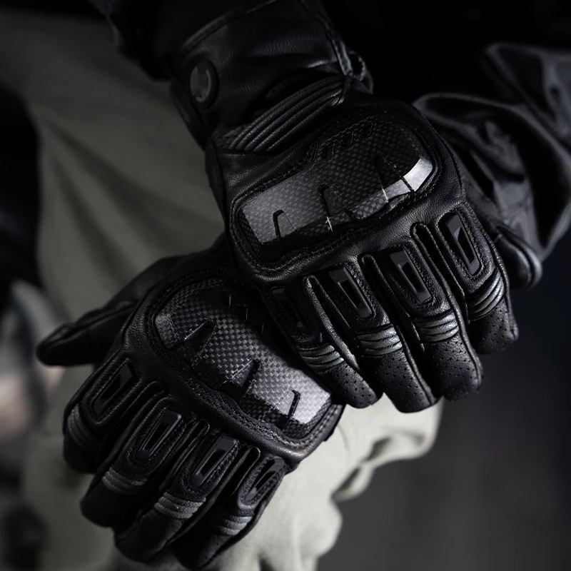 For Motorcycle T6 Short Sheepskin Carbon Fiber Gloves Anti-Fall Touchscreen All-Season No-Drill Accesorios Moto