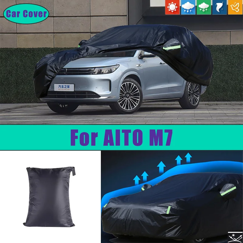

Черные автомобильные чехлы для AITO M7, уличные водонепроницаемые пылезащитные чехлы от солнца, дождя и снега, толстая ткань Оксфорд, полный внешний чехол