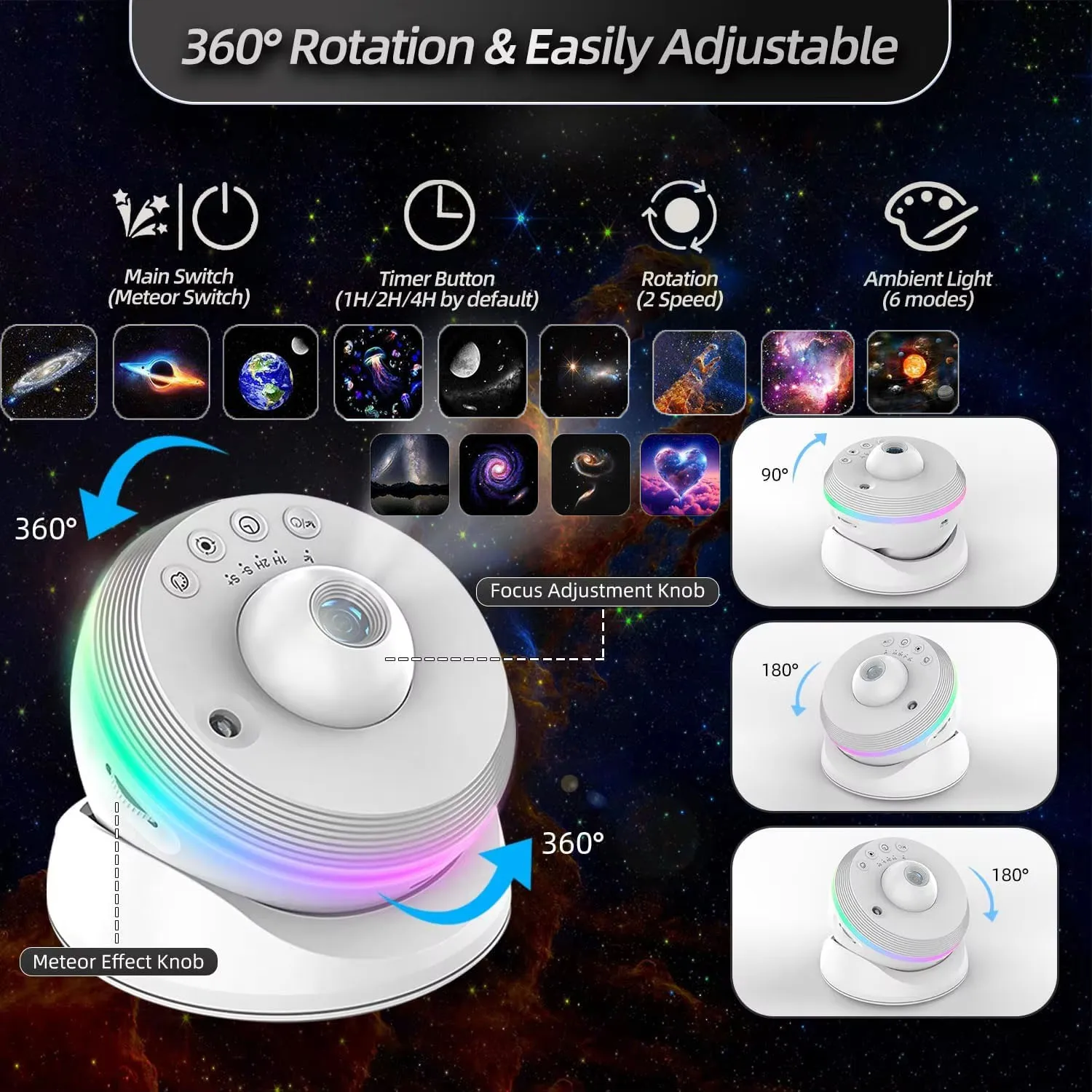 4K HD Galaxy Star Projector With13 Film Discs Planetarium Projector 360° Rotation LED Night Light For Room Decor Christmas Gift
