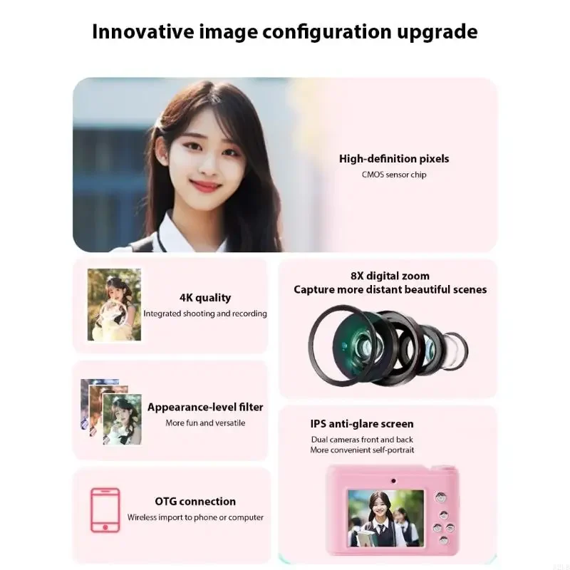 Aparat dziecięcy z rozdzielczością 48 16-krotne cyfrowe powiększenie, automatyczna ekspozycja, wiele filtrów, akumulator na