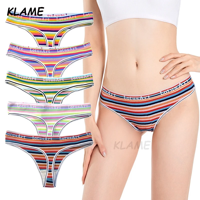 KLAME 3pcs M-2XL Low Waist Colorful Comfort Cotton Seamless Sports Thongs Underwear KLM454