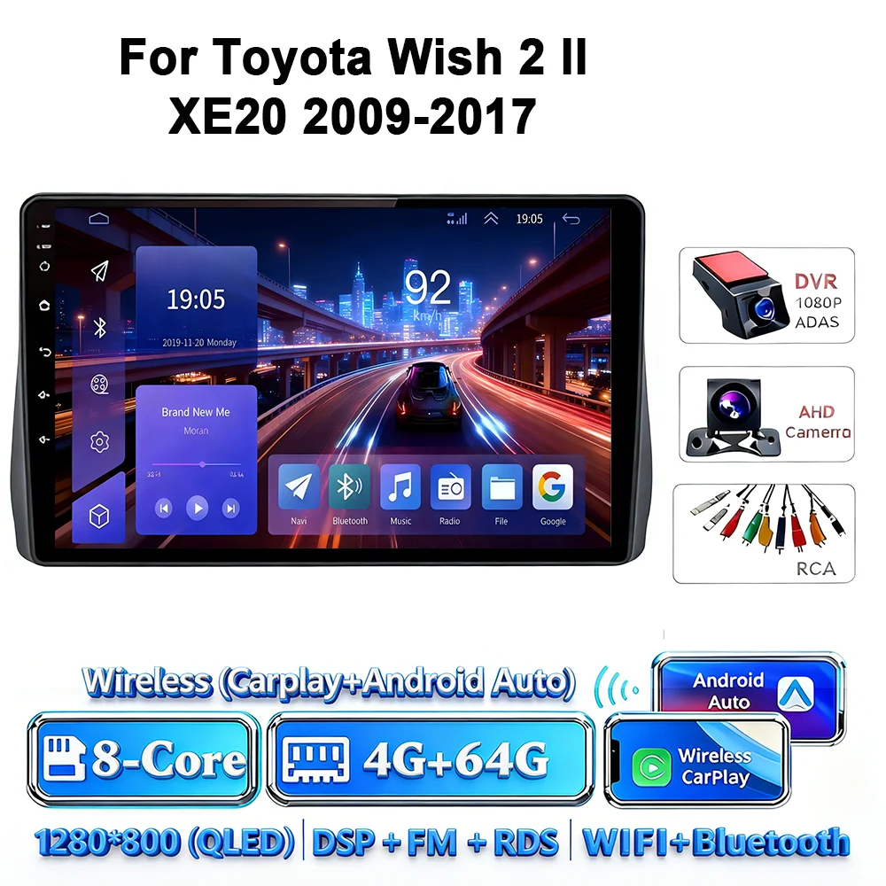 Android 17 Carplay Android Auto 4G WIFI autoradio voor Toyota Wish 2 XE20 2009-2017 GPS DSP BT touchscreen multimediasysteem