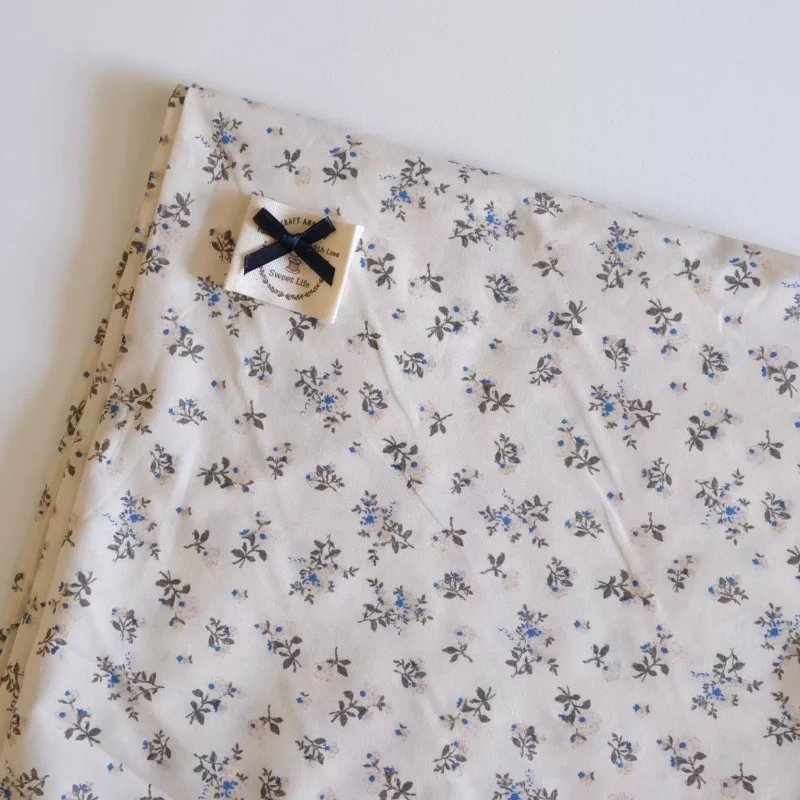 Beige Floral Cotton Plain Weave Fabric Handmade Skirt DIY Clothing Headband Sewing Project Materials for Crafting