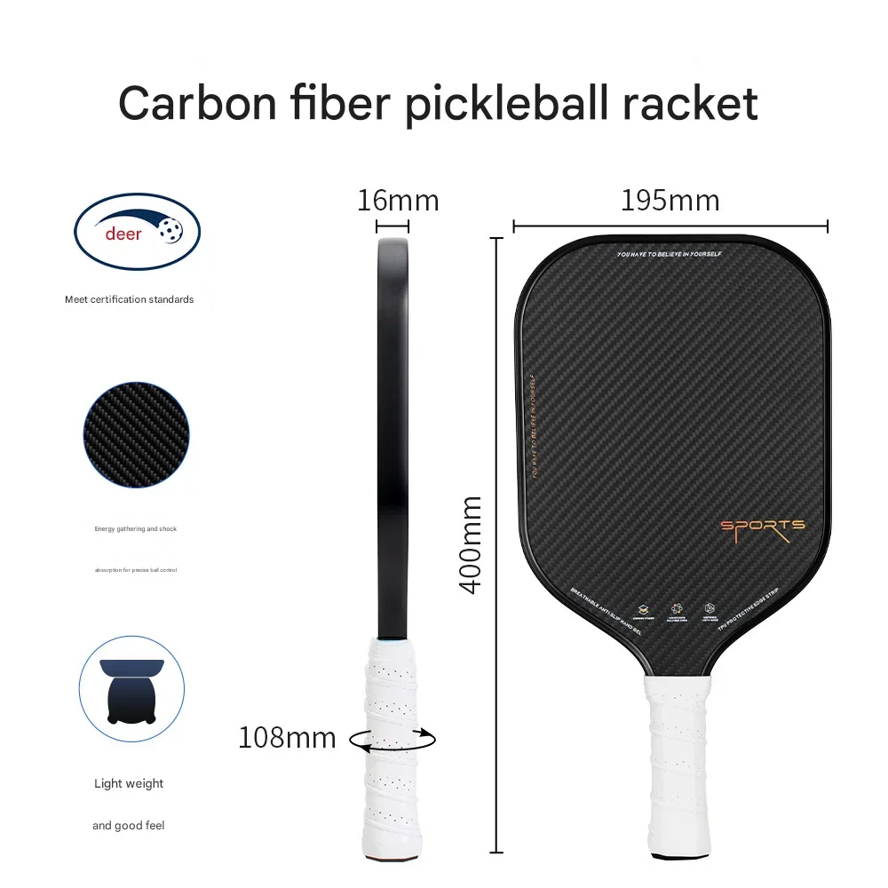 USAPA Pickleball Racket คาร์บอนไฟเบอร์ Hot Pressed Racket ไม่มีขอบ เหมาะสําหรับผู้เริ่มต้นการแข่งขันการป้องกันที่สมดุล