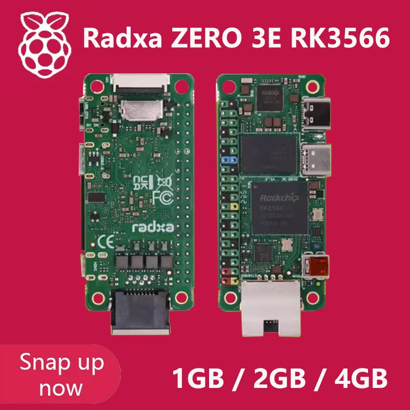 Radxa ZERO 3E RK3566, 4-core CPU SBC, GPU, NPU, HDMI, with 1080P Output, Gigabit Ethernet, Single Board Computer