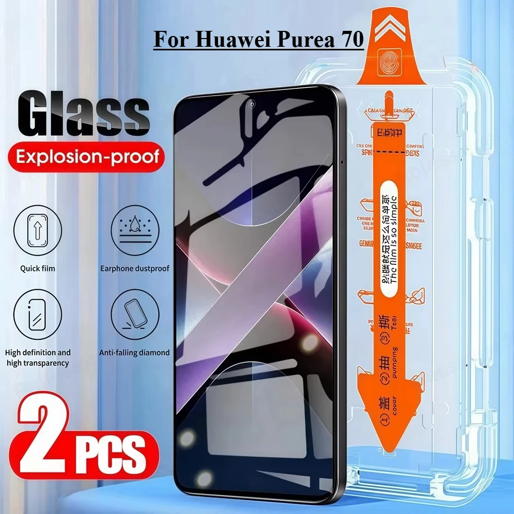 2 Stück staubfreies gehärtetes Glas für Huawei Pura 70 HD Oleophobe Beschichtung Einfache Installation Displayschutzfolie für Huawei Pura70 Glas