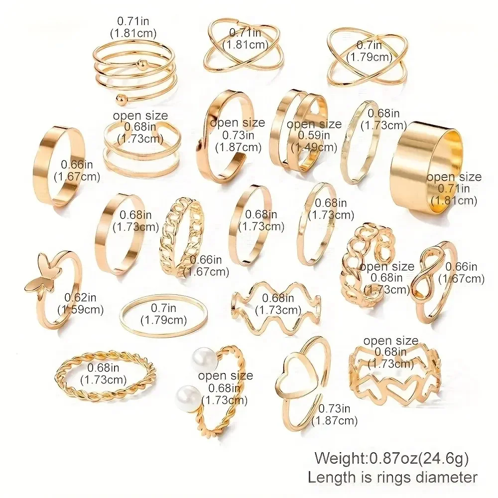Boho Gold Color Rings Set For Women Fashion Cubic Zircon Heart Star Moon Flower Finger Rings Female Simple Trendy Jewelry Gifts
