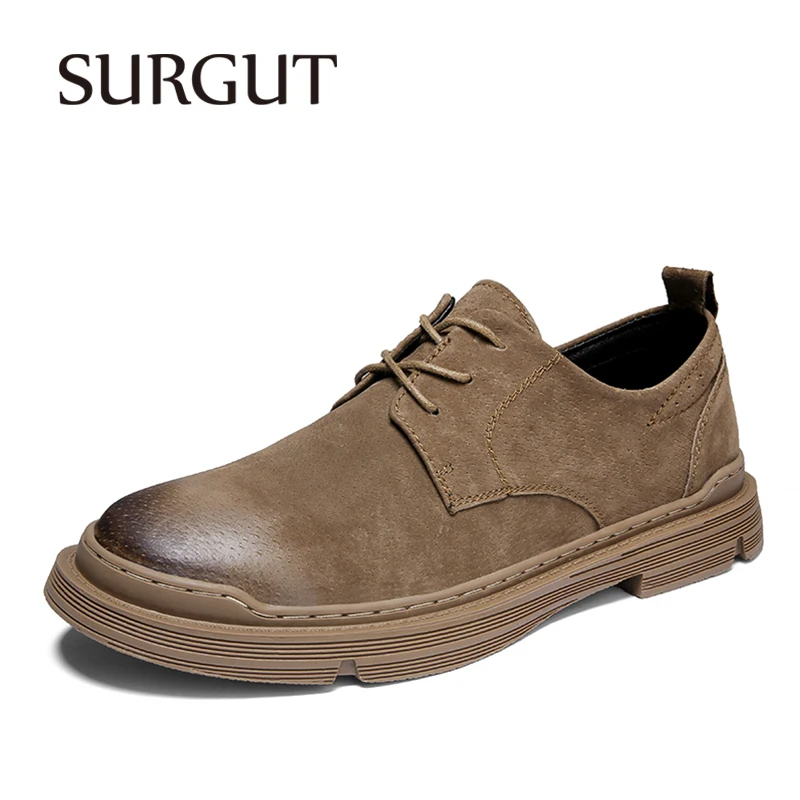 SURGUT 2024 New Fashion All Season Men's Leather Shoes Classic Outdoors Durable Shoes Soft Sole Anti Slip Working Shoes Men