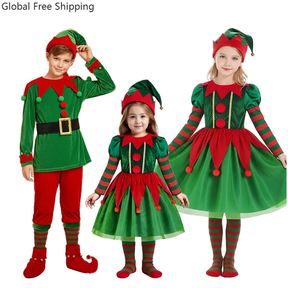 

Children's Christmas Elf Costume Santa Claus Role Playing Dress Set Boy Girls Holiday Carnival Birthday Party Gift Stage Set New