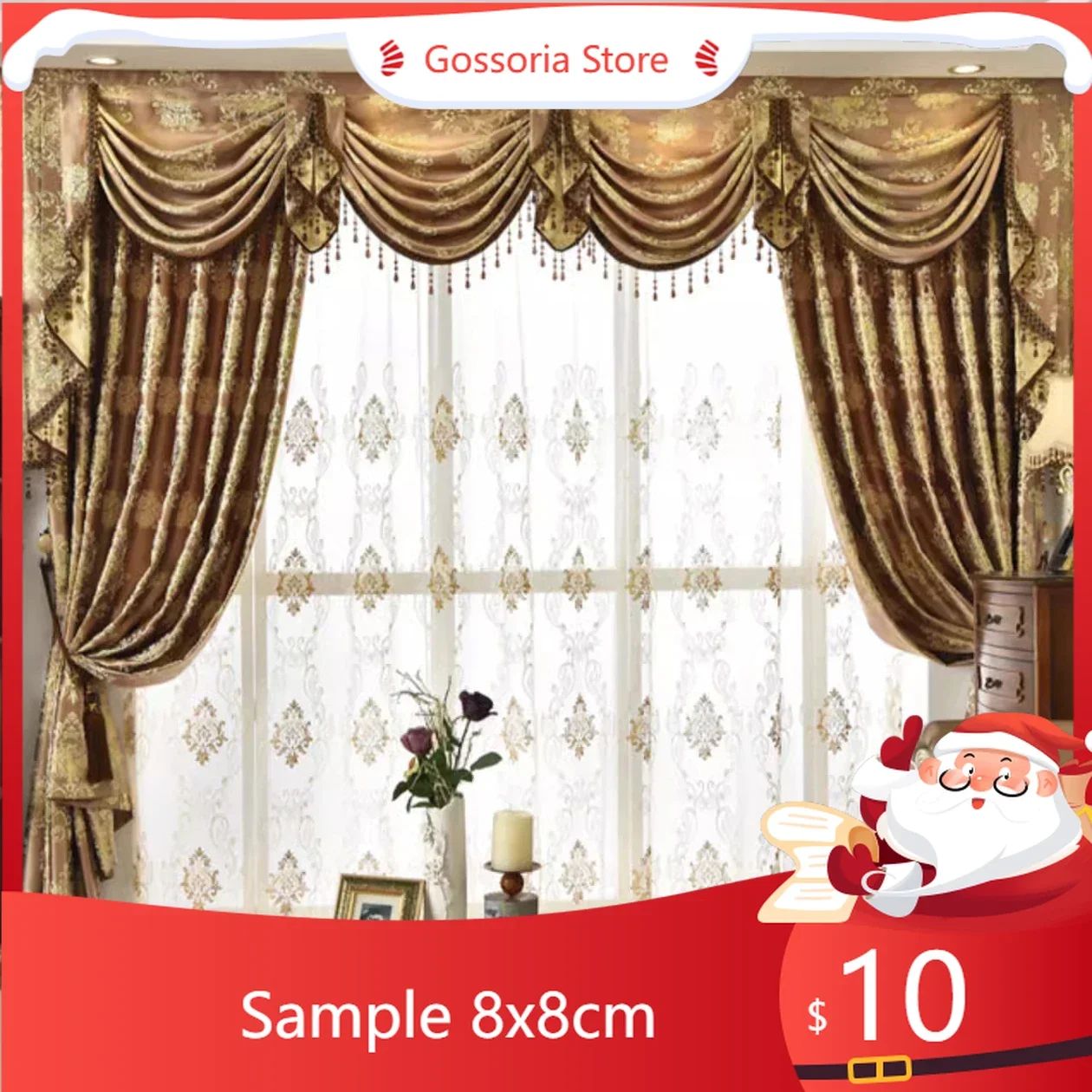 

Sample Luxury Curtains for Living Room European Classic Valance Curtain Head High Windows Bedroom Sunshade Villa