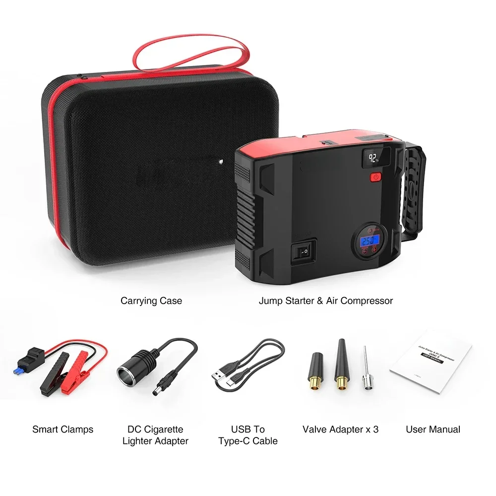 SellinG Portable Jump Starter With Air Compressor 2000A 24000mAh Power Bank Tire Inflator Pump 12V Starting Device Car Booster