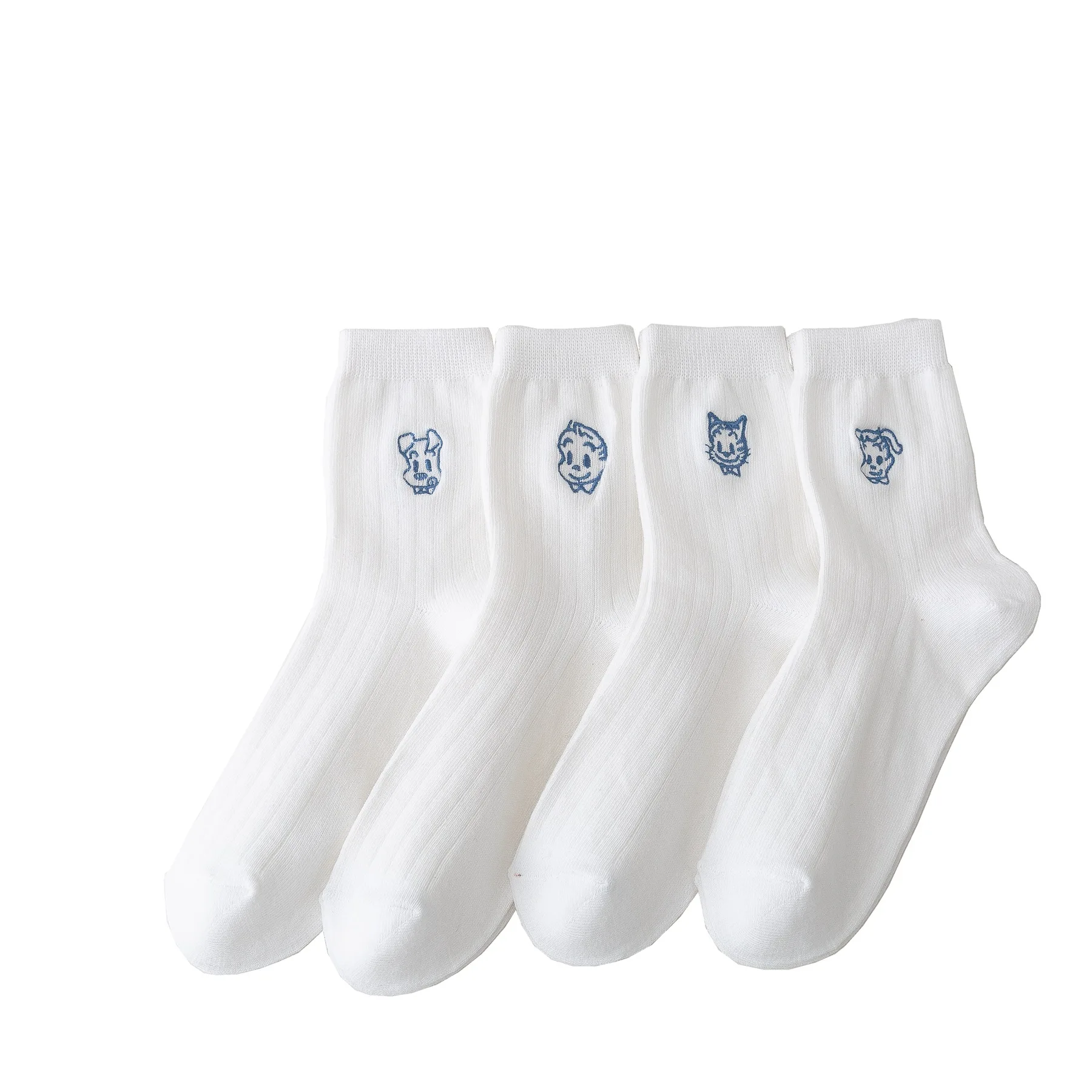 Niedlicher Cartoon bestickt weiß bequem gut aussehende Frühling Sommer ins Korea jk Baumwolle gestreifte Frauen Mid-Tube Sports ocken