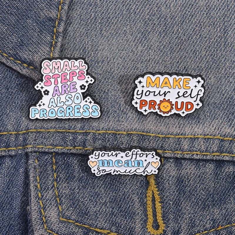 Lapel Pins Vitality inspirational text badge small steps are also progress your efforts are super meaningful cute cartoon brooch