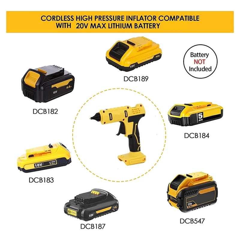 Cordless Hot Glue Gun Pedal Cordless Hot Glue Gun With 20PCS Glue Sticks And LED Light, For 20V Max Battery, For DIY (Tool Only)