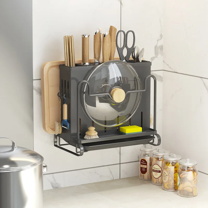 

Kitchen Knife Holder, Shelf, Multi-functional Kitchen Knife, Chopsticks, Drain Rack, Wall-mounted Cutting Board, Lid Storage