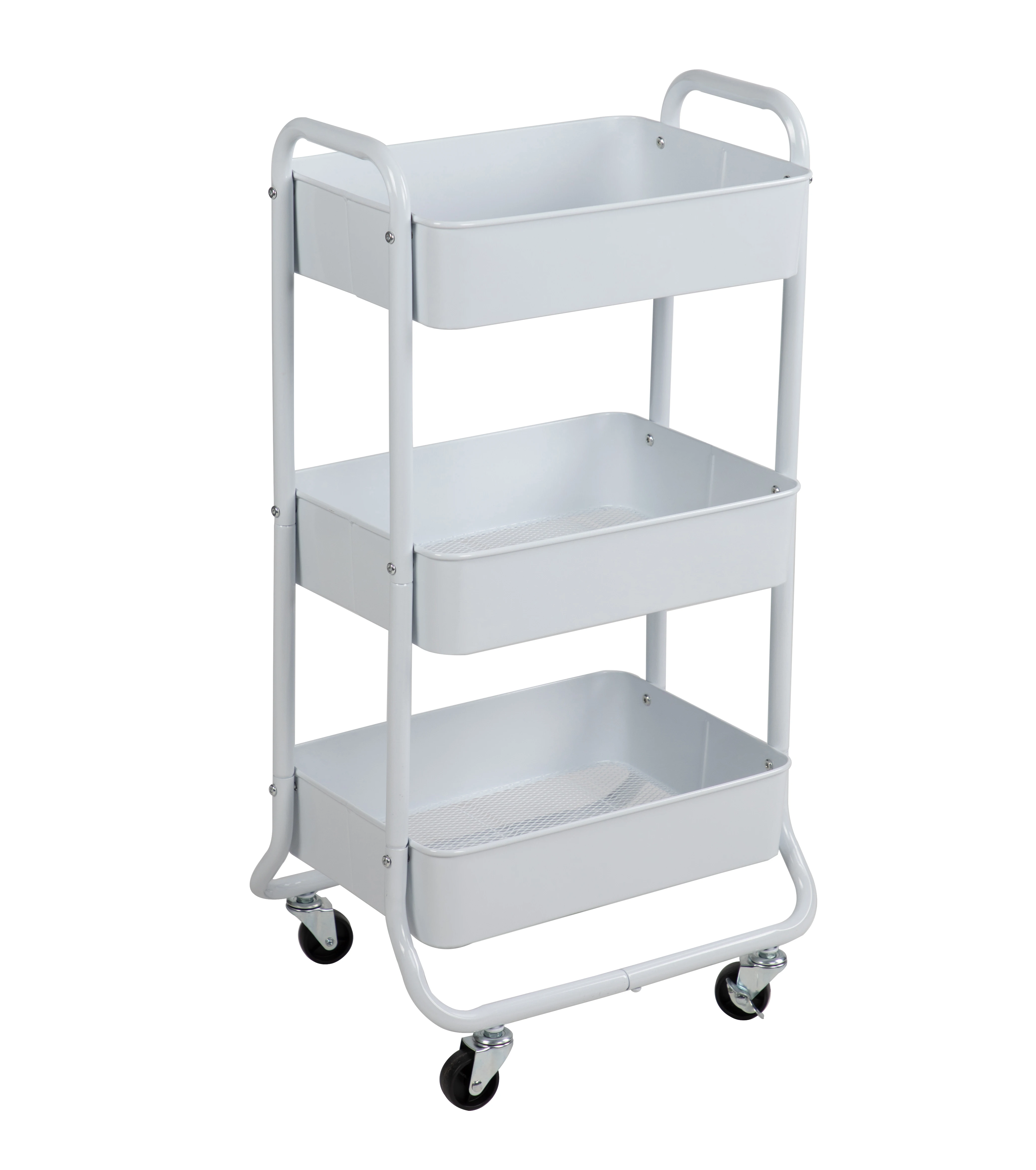 3-Tier Metal Frame Laundry Cart, Arctic White, Easy-Rolling, for Adults & Kids