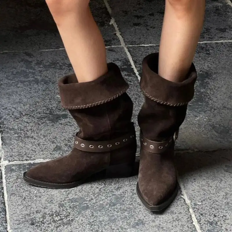 الأحذية النسائية الجلد المدبوغ حذاء من الجلد أشار تو أحذية بكعب مصمم شتاء جديد فارس المصارع مضخات أنيقة Mujer بوتاس #3
