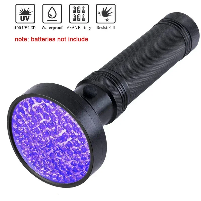 100 مصباح يدوي بالأشعة فوق البنفسجية LED ضوء أسود، مصابيح الأشعة فوق البنفسجية لبول الكلاب، بقع الحيوانات الأليفة، علاج علة السرير والراتنج، مكتشف العقارب