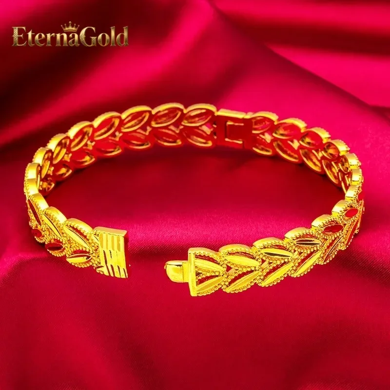 EternaGold Wheat Ear Clasp Bracelet for Women, 24K Gold, AU999 | Polished wheat ear clasp, delicate band for daily countryside c