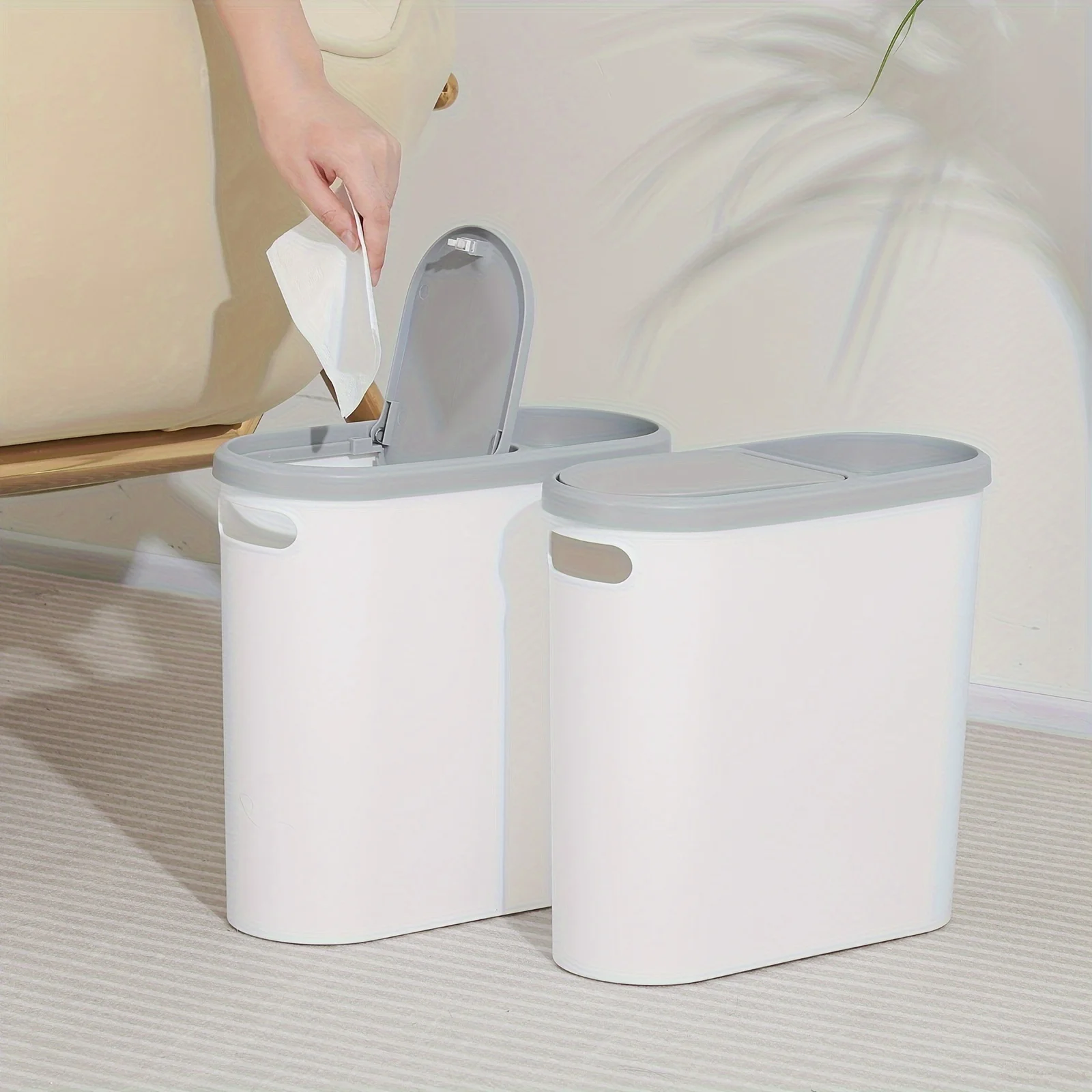 

2PC Bathroom Trash Can, Compact And Durable Plastic Wastebasket With Built-in Handles, Easy To Clean, Rustproof, Space-Saving