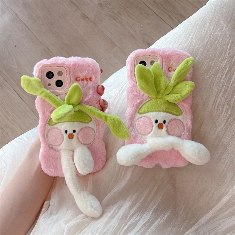 3D Cute Warm Winter Plush Soft Phone Case for Huawei Mate 60 50 40 Pro 30 Pro Fluff Toy Camera Protect Back Cover Cases