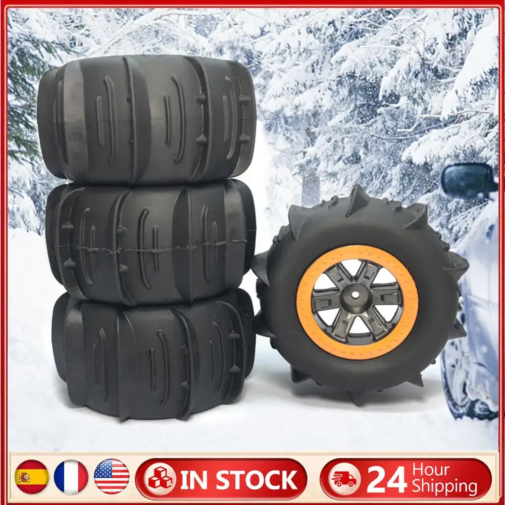 

4pcs Rubber Tension Tyres High Speed Mini Rubber Tires Black Orange for 1/10 RC 9125 9155 9156 S920 S921 104009 for Outdoor Auto