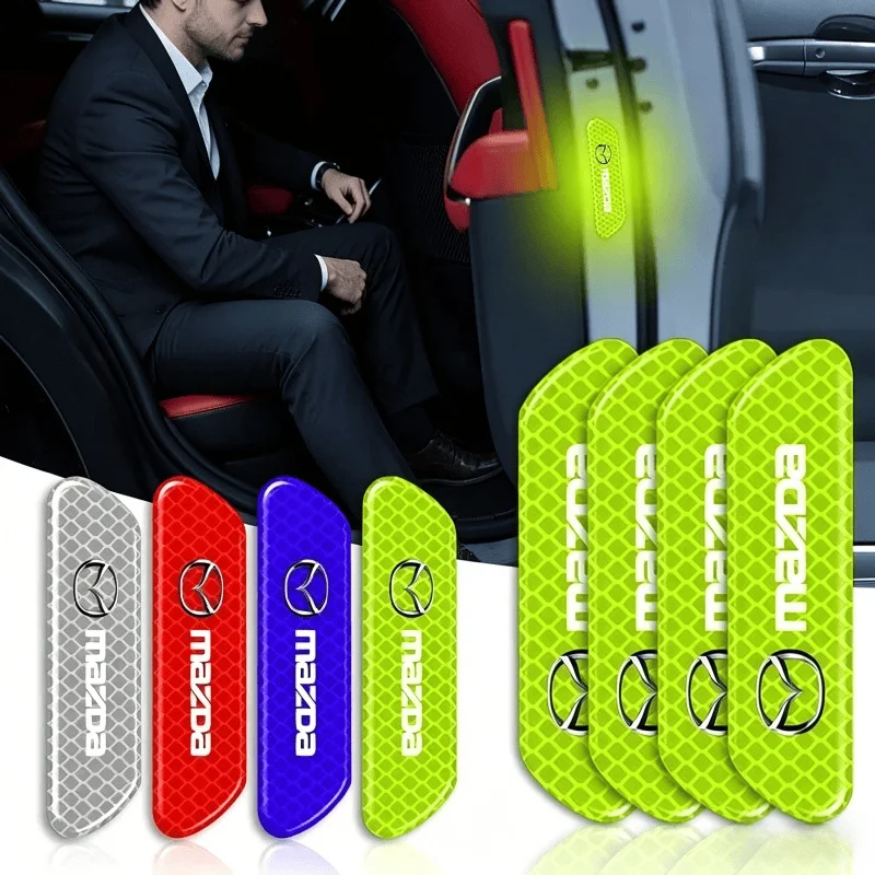 

4Pcs Car Reflective Warning Stickers Night Safety Decal for Mazda 2 3 6 Axela Atenza CX-3 CX-5 High Visibility Anti-collision