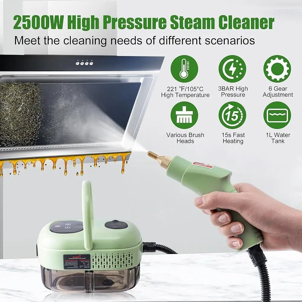 휴대용 스팀 청소기 고압 기선 2500W 빠른 열 15s 터치 컨트롤 6 레벨 9 액세서리 홈 청소 도구