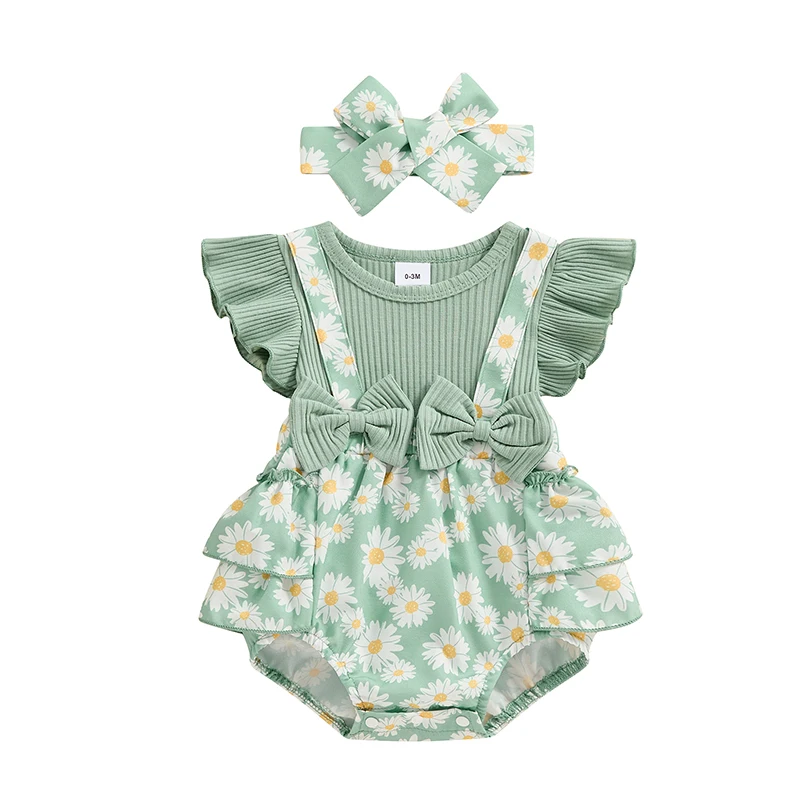 

Newborn Baby Girl Rompers Fly Sleeve Jumpsuits Headband Flower Clothes Infant Cute Outfits for Your Little Princess