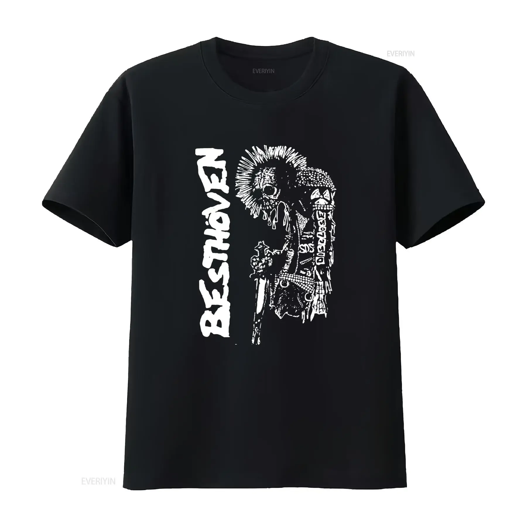 Besthoven Punk Rock Style Skull Print T Shirt D Beat Discharge GBH Band Inspired Streetwear vintage Washed Breathable