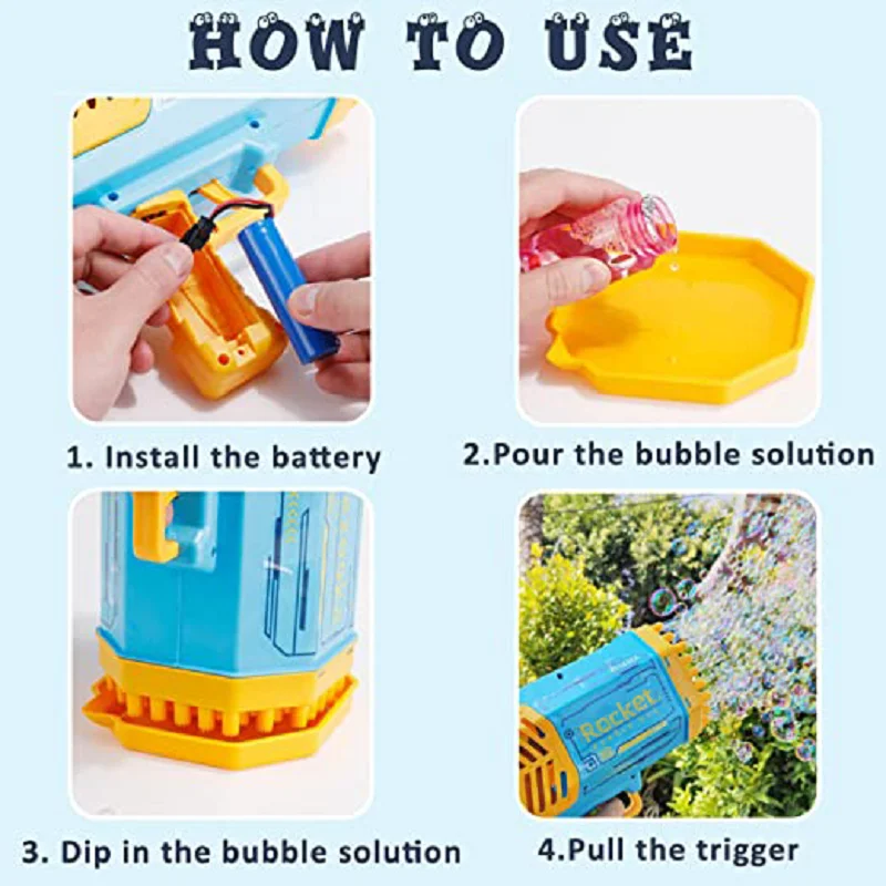 {US Warehouse} Dropshipping Link Bubble Machine Gun 69 Holes LED Kids Soap Bubbles Machine Blower Maker Toys for Games Girls Boy