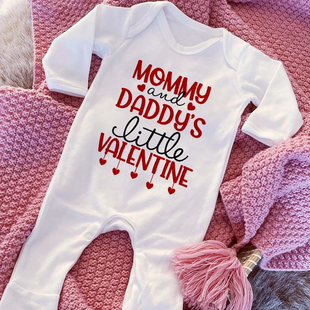 Mommy and Dady Little Valentine Printed Baby Bodysuit Sleepsuit Valentine's Day Infant Outfit Newborn Short Romper Baby Jumpsuit