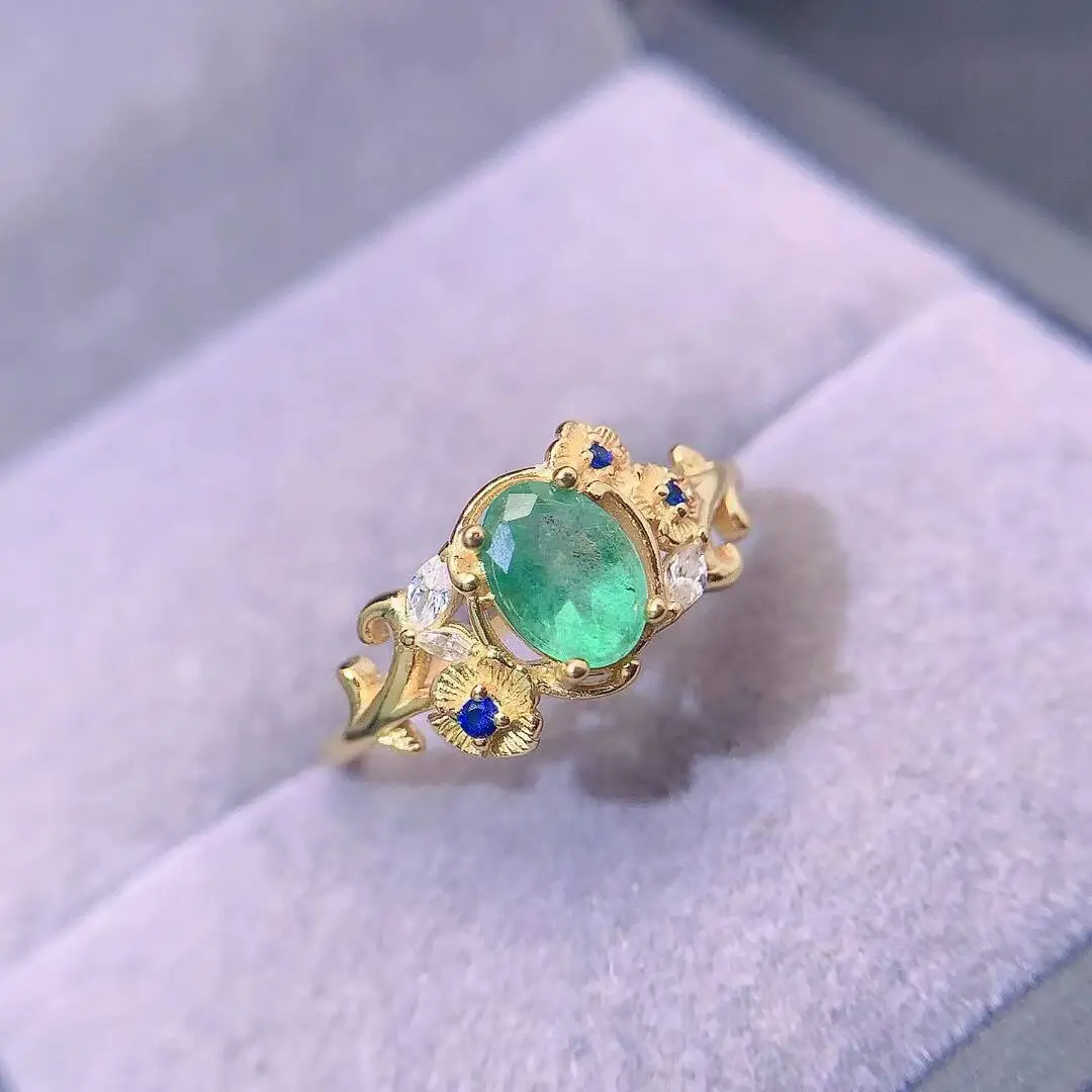 KJJEAXCMY high-grade Jewelry Natural Women's Emerald Ring S925 Silver Colorful and splendid Crystal pure fire flash explosion