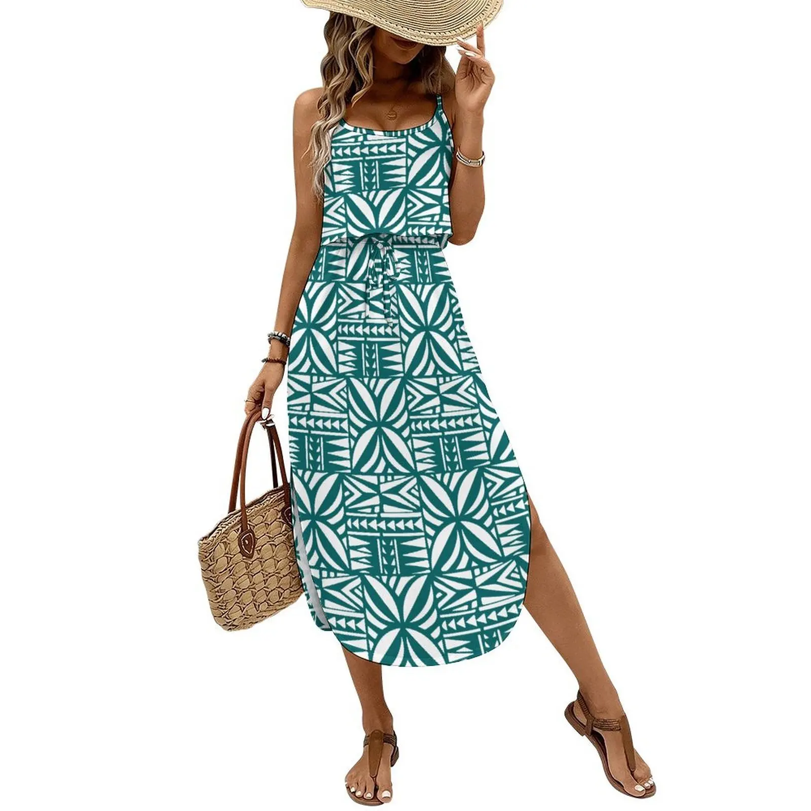 

Новое дизайнерское вечернее платье больших размеров для женщин с индивидуальным логотипом, гавайским полинезийским принтом, V-образным вырезом, разрезом на рукаве, длинное повседневное платье