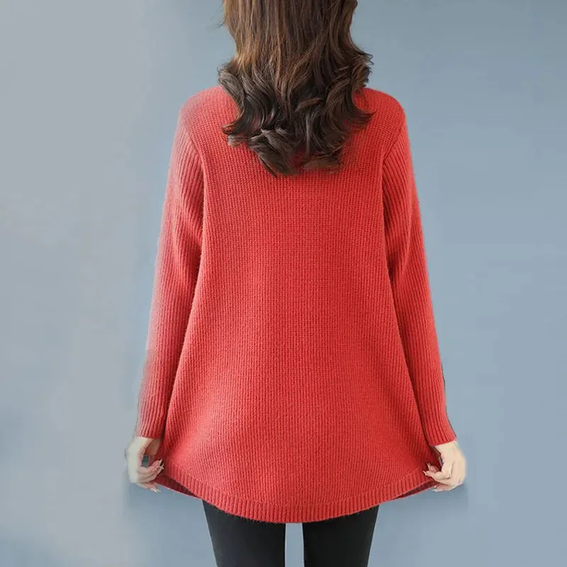 NEW Autumn Large Size Women Sweater Pullovers Fashion Half Turtleneck Knitted Dress Mother Long Sleeve Casual Long Wool Sweaters