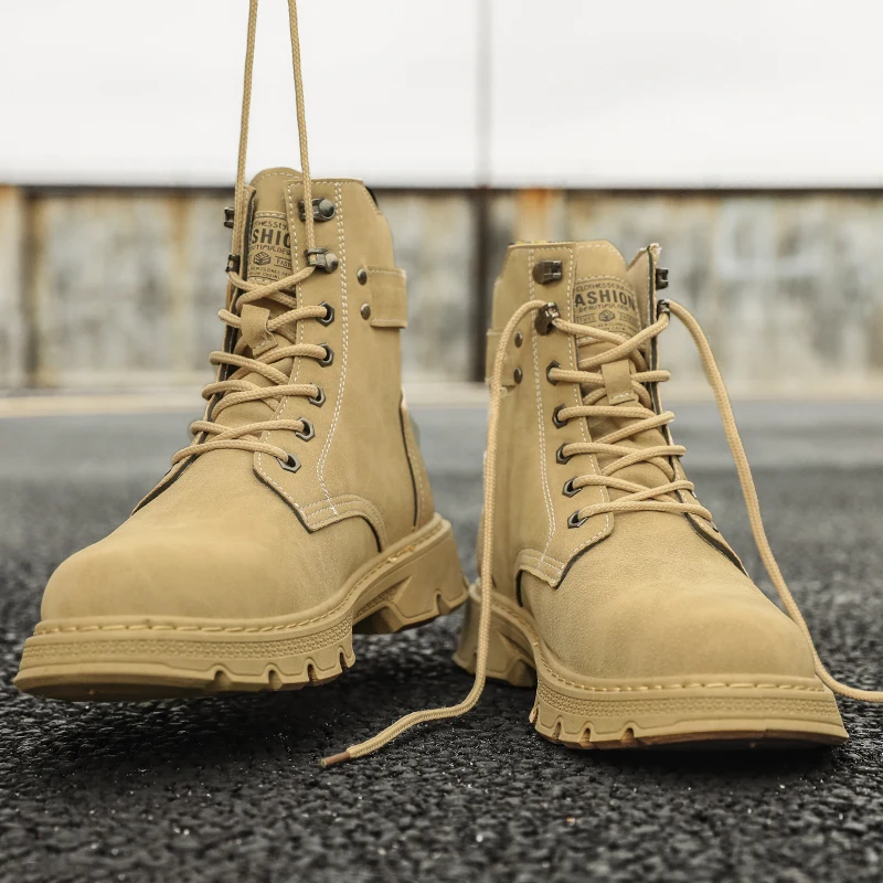 Men High Cut Lace Up Thermal Labor Boots Smooth Pu Material Wear Resistant Cushion Sole Autumn Winter Site Footwear
