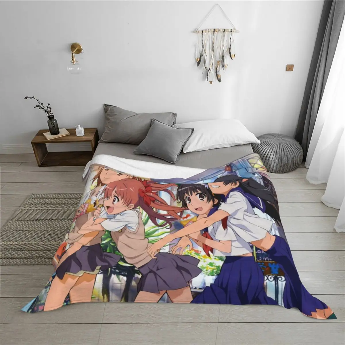 Toaru Kagaku - Misaka Mikoto، Shirai Kuroko، Saten Ruiko، Uiharu Kazari رمي بطانية قيلولة كوسبلاي أنيمي الفانيلا مانغا البطانيات #3