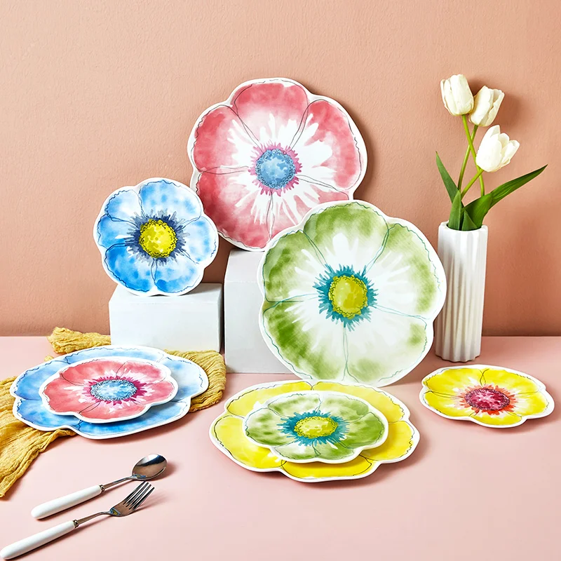 

Party Dinner Plate Sets Porcelain Kitchen Kids Birthday Complete Tableware Set Cartoon Flower Placa De Conjuntos Plates Dinner