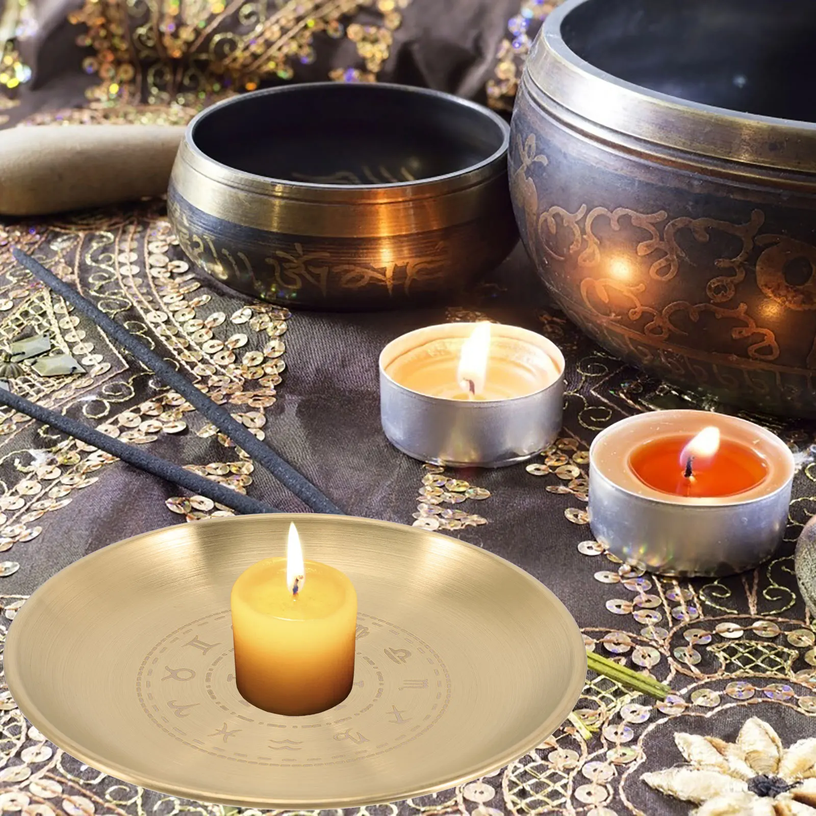 

Holder Wizard Supplies Centerpiece Round Decorative Tray Metal Tray Altar Plate Altar Plate Storage
