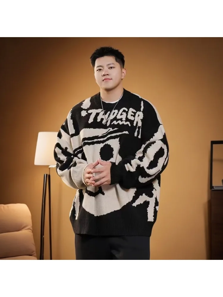 

Модный мужской трикотаж больших размеров, новый зимний свободный повседневный свитер с мультяшной вышивкой, удобный длинный свитер из полиэфирного волокна...