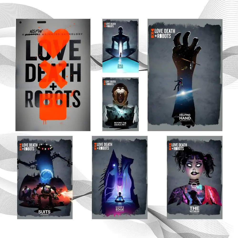 Series Love, Death & Robots Poster Peel And Stick Wall Art Self Adhesive PP Waterproof Wall Decor Living Room Bedroom Gift