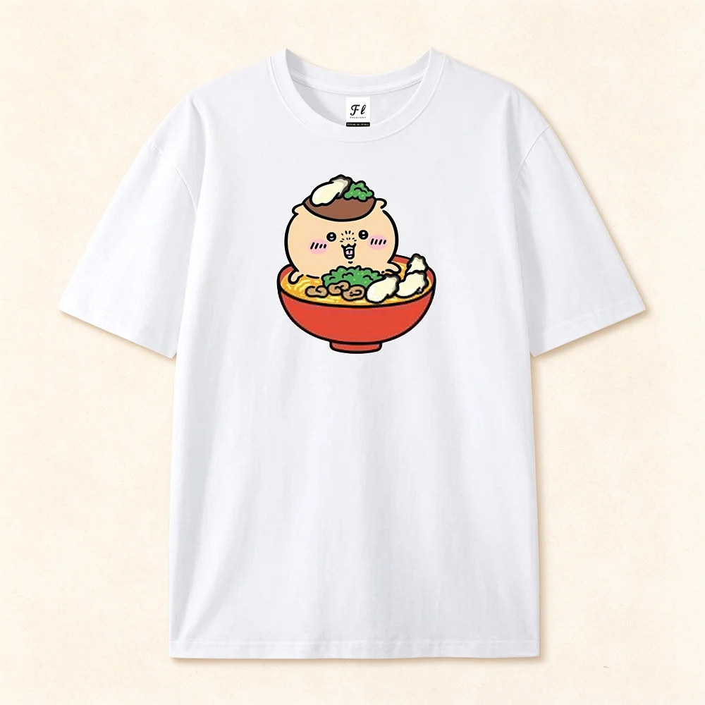 Kurimanju Ramen Noodle Bowl Graphic T Shirt Cute Kawaii Chestnut Manju Cartoon Short Sleeve T-shirt Men Women Streetwear Tops