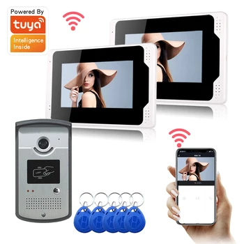 Villa Security Video Intercom 7 inch LCD Wifi Wired Video Door Phone Doorbell 1 Camera 2 Monitor Kit Tuya APP RFID Unlock