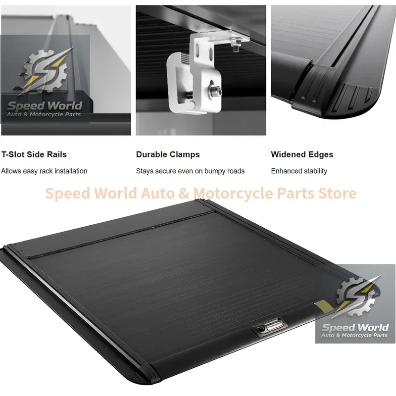 Retractable Truck Bed Tonneau Cover Electric Operation Aluminum Alloy Locking Waterproof No-Drilling Installation