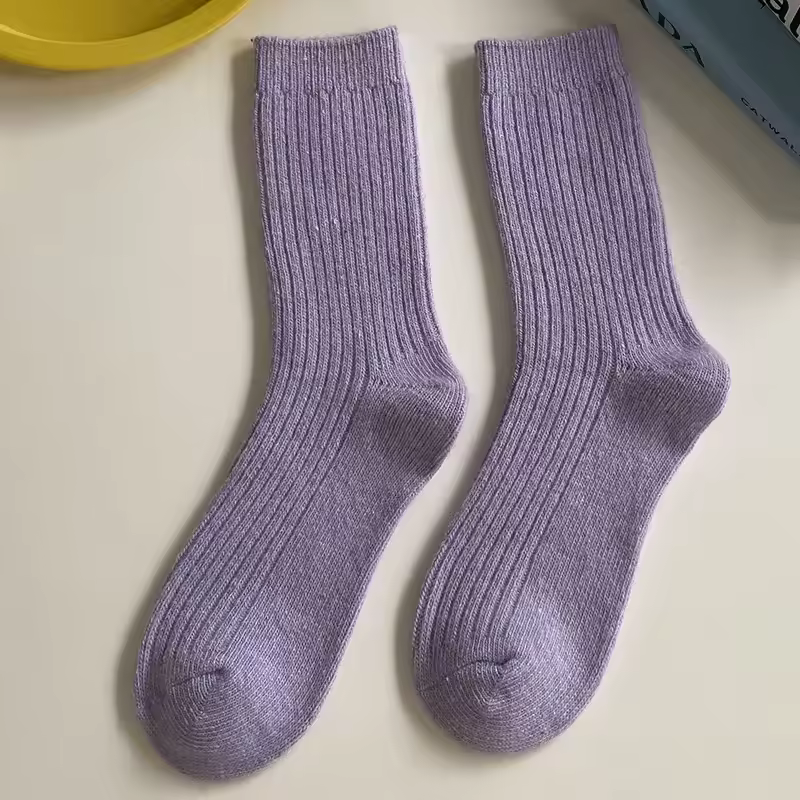 1 Pair Women Cotton Loose Socks Autumn Winter Knitting Solid Color Long Black Pink Korean Japanese Student Girls Stockings Retro - Image 17